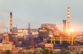 Metallurgical plant at colorful sunset. Industrial landscape. St