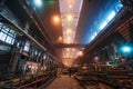Metallurgical plant production. Factory workshop industrial interior. Heavy industry equipment and machines