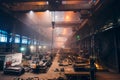 Metallurgical plant or Steel Foundry Factory, Large Workshop Interior, Blast Furnace, Heavy Industry, Iron and