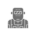 Metallurgist in a protective mask gray icon.