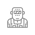 Metallurgist in a protective mask line icon.