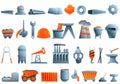 Metallurgy icons set, cartoon style