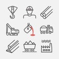 Metallurgy. Line icons. Vector signs for web graphics. Royalty Free Stock Photo