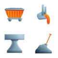 Metallurgy industry icons set cartoon vector. Foundry metallurgy process