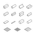 Metallurgy products icons in thin line style