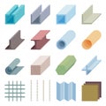 Metallurgy products vector icons. Isometric 3d elements