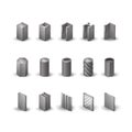 Metallurgy products vector realistic icons set. Detailed objects
