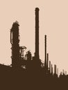 Silhouette of an oil refinery plant on a beige background Royalty Free Stock Photo