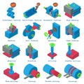 Metalwork icons set, isometric style