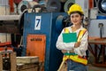 Metalwork manufacturing factory inspection with female engineer. Exemplifying