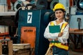 Metalwork manufacturing factory inspection with female engineer. Exemplifying