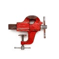 Metalwork tool - red vintage mechanical hand vise clamp on white background Royalty Free Stock Photo