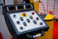 Metalworking equipment control panel. Control buttons on the industrial panel