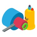 Metalworking icon isometric vector. Argon gas cylinder and turning lathe icon Royalty Free Stock Photo