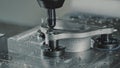 Metalworking milling machine. Cutting metal modern processing technology. Lathe.