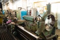 Metalworking workshop, metal processing machines. Levers of control of the machine.