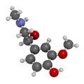 Metanephrine metadrenaline molecule. Metabolite of epinephrine that is biomarker for pheochromocytoma. 3D rendering. Atoms are Royalty Free Stock Photo
