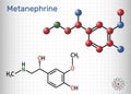 Metanephrine molecule. It is metabolite of epinephrine, adrenaline, biomarker for pheochromocytoma. Sheet of paper in a Royalty Free Stock Photo