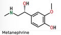 Metanephrine molecule. It is metabolite of epinephrine, adrenaline, biomarker for pheochromocytoma. Skeletal chemical Royalty Free Stock Photo