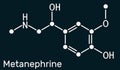 Metanephrine molecule. It is metabolite of epinephrine, adrenaline, biomarker for pheochromocytoma. Skeletal chemical Royalty Free Stock Photo