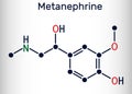 Metanephrine molecule. It is metabolite of epinephrine, adrenaline, biomarker for pheochromocytoma. Skeletal chemical Royalty Free Stock Photo