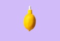 Metaphor, bottle with vegetable serum for skin , butter - lemon. The concept - serum with vitamin C in cosmetics and aromatherapy