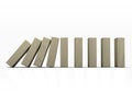 Wooden domino blocks falling down in sequence