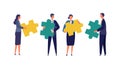 Metaphor of teamwork, cooperation, partnership. Flat design vector illustration of business people