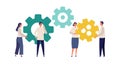 Metaphor of teamwork, strategy, connecting. Flat design vector illustration of business people Royalty Free Stock Photo