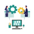 Metaphor of teamwork, strategy, connecting. Flat design vector illustration of business people Royalty Free Stock Photo