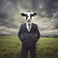 Metaphore of strong businessman cow in landscapes