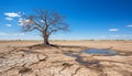 Metaphoric representation of drought and global climate change lifeless trees on cracked, arid earth