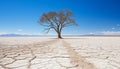 Metaphoric representation of drought and world climate change dead trees on arid cracked earth Royalty Free Stock Photo