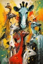 Metaphorical associative card on theme of animal. Group of abstract animals. In style of impressionism and oil painting