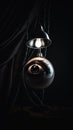 Metaphorical representation of paranoia, a pair of eyeballs hanging from a ceiling light. AI generative image.