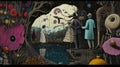 A metaphysical garden where questions grow like plants tended by gardeners who exist simultaneously as both query and answer