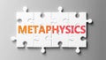 Metaphysics complex like a puzzle - pictured as word Metaphysics on a puzzle pieces to show that Metaphysics can be difficult and