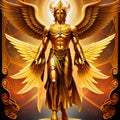 The Metatron. Ancient Archangel with large wings and gold body. AI generated image.