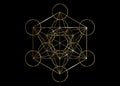 Metatrons Cube, Flower of Life. Golden Sacred geometry, graphic element Vector isolated Illustration. Mystic icon platonic solids Royalty Free Stock Photo