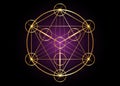 Metatrons Cube, Flower of Life. Sacred geometry, graphic element magic hexagram. Gold Vector isolated. Golden Mystic icon Royalty Free Stock Photo