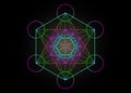 Metatrons Cube, Flower of Life. Sacred geometry, graphic element Vector isolated or black. Colorful Mystic icon platonic solids