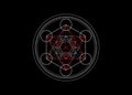 Metatrons Cube, Flower of Life. Sacred geometry, graphic element Vector isolated Illustration or black background. Mystic icon Royalty Free Stock Photo