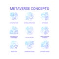 Metaverse blue gradient concept icons set