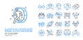 Metaverse blue line icon set with VR, Virtual reality, Game metaverse concept more, pixel perfect icon vector, editable stroke.