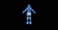metaverse blue neon human's figure, Abstract technology background made of dots, particles. blend mode , FUI element.