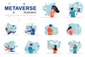 Metaverse concept with people scenes set in flat design Royalty Free Stock Photo