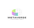Metaverse cyber world technology logo design. Virtual space and digital universe vector design