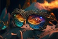 Metaverse, fantasy world, cyber world, virtual reality in steampunk style goggles glasses. Metaverse, future, digital technology