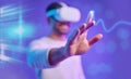 Metaverse, hand and vr, man and screen touch, futuristic and technology innovation in studio. Digital simulation, ux and Royalty Free Stock Photo
