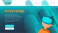 Metaverse items landing page. Boy with VR Headset, virtual reality glasses abstract background. Alpha generation children in cyber